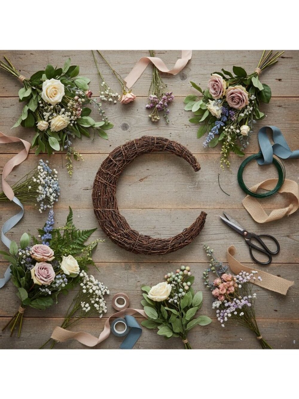 Crescent Moon Wreath Twig Base 12in Rustic Wreath Frame Front Door Decor - Picture 9 of 9